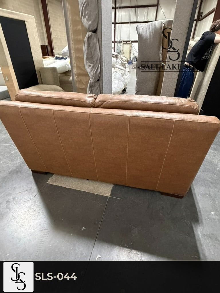 Brown Leather-Look Loveseat