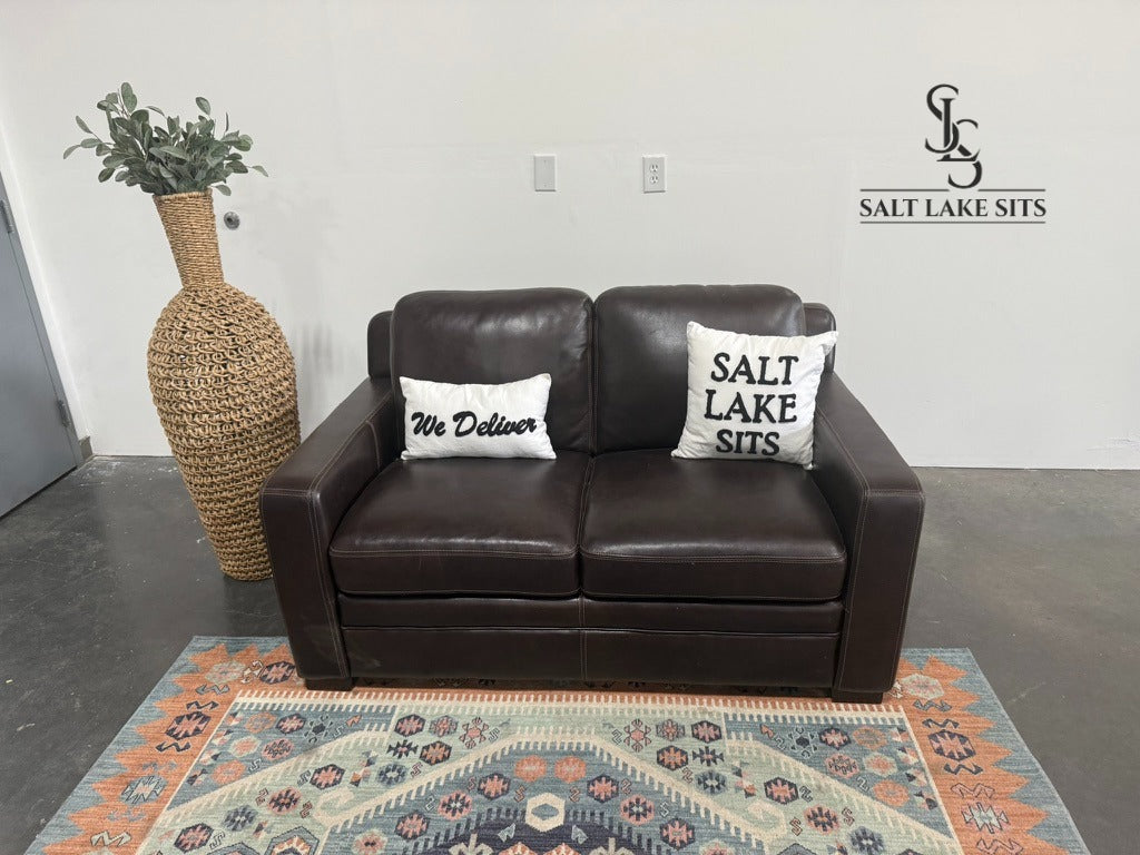Dark Brown Leather Loveseat