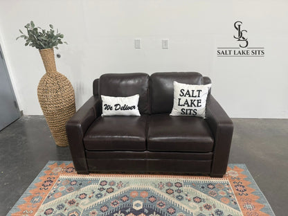 Dark Brown Leather Loveseat