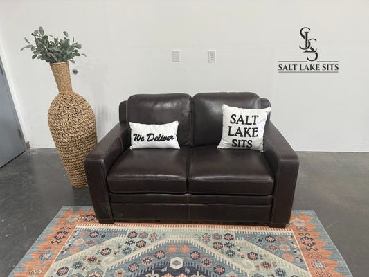 Dark Brown Leather Loveseat