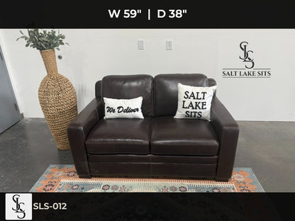 Dark Brown Leather Loveseat
