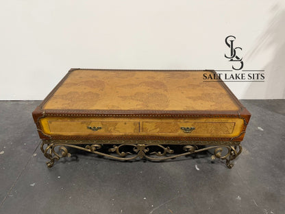 Vintage World Map Leather Coffee Table
