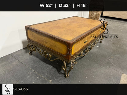 Vintage World Map Leather Coffee Table