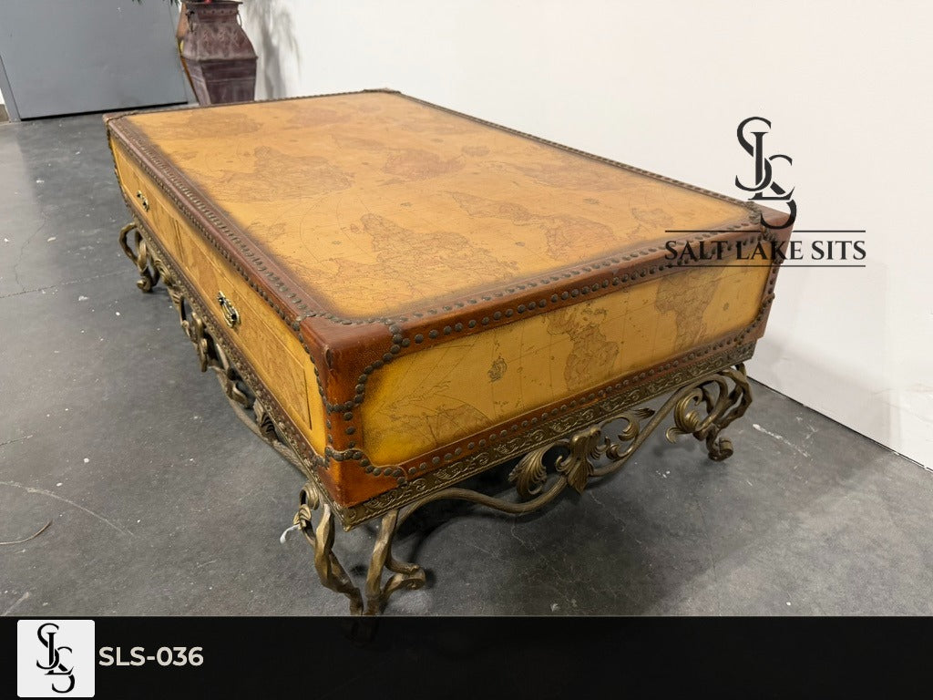 Vintage World Map Leather Coffee Table