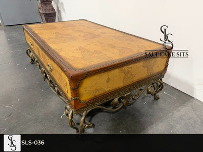 Vintage World Map Leather Coffee Table