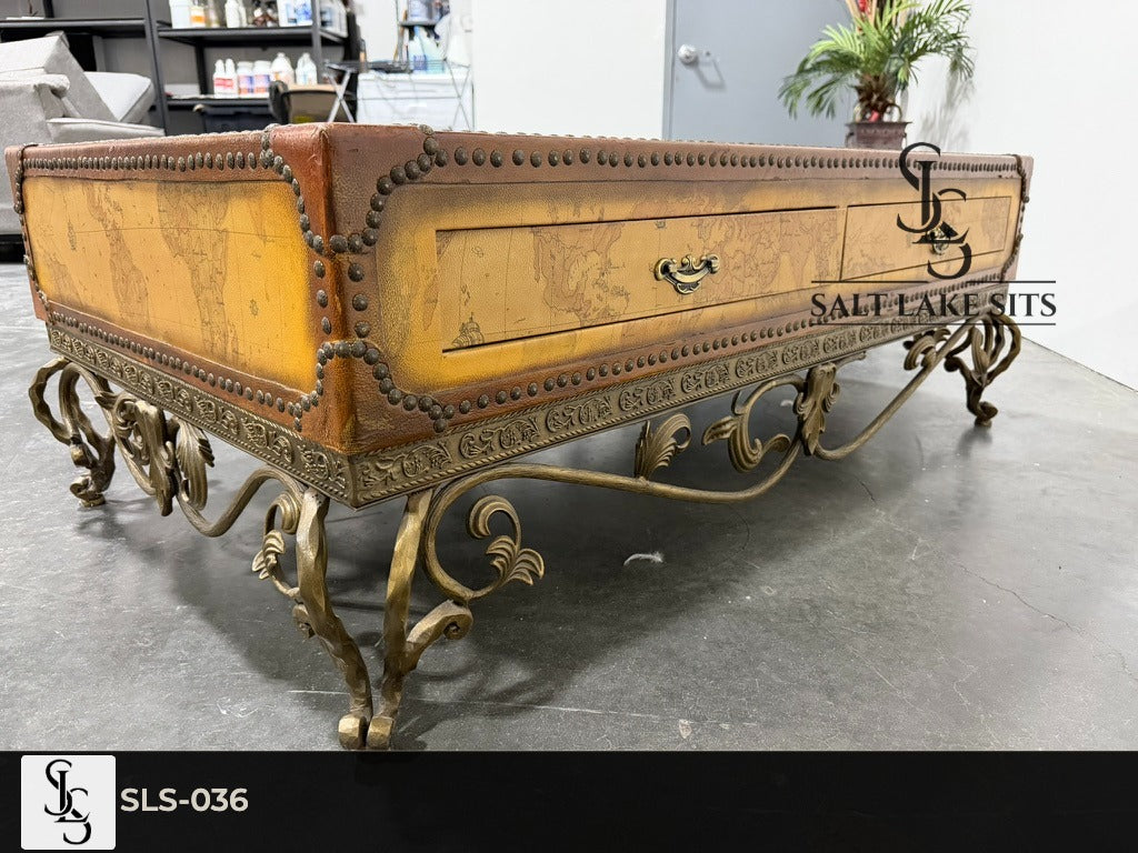 Vintage World Map Leather Coffee Table
