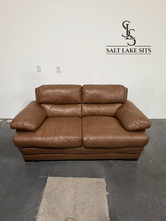 Brown Leather-Look Loveseat