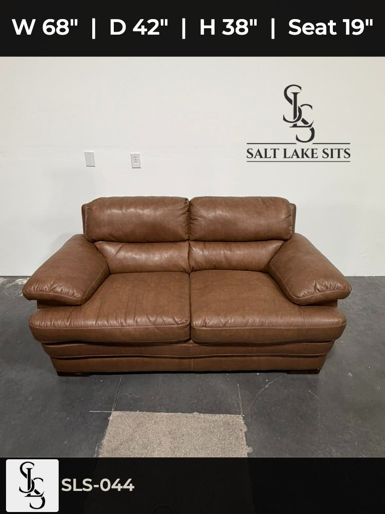 Brown Leather-Look Loveseat