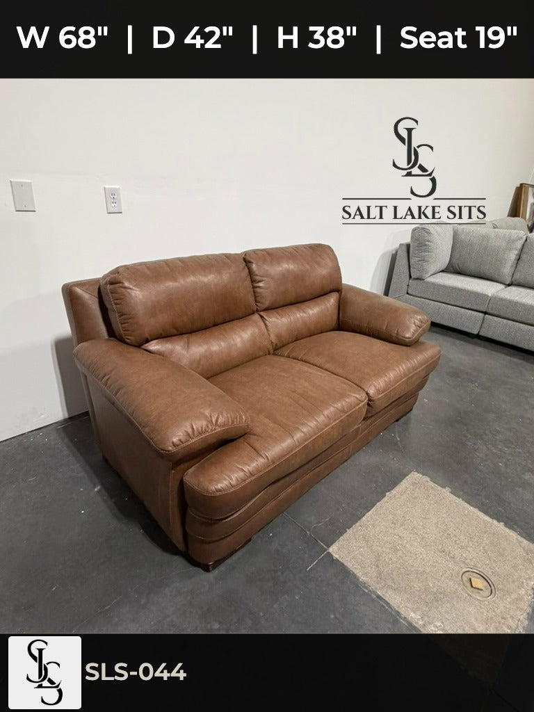 Brown Leather-Look Loveseat