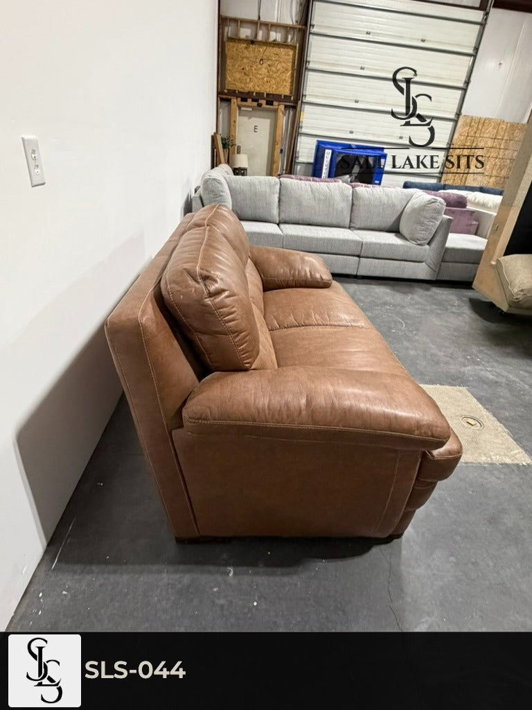Brown Leather-Look Loveseat