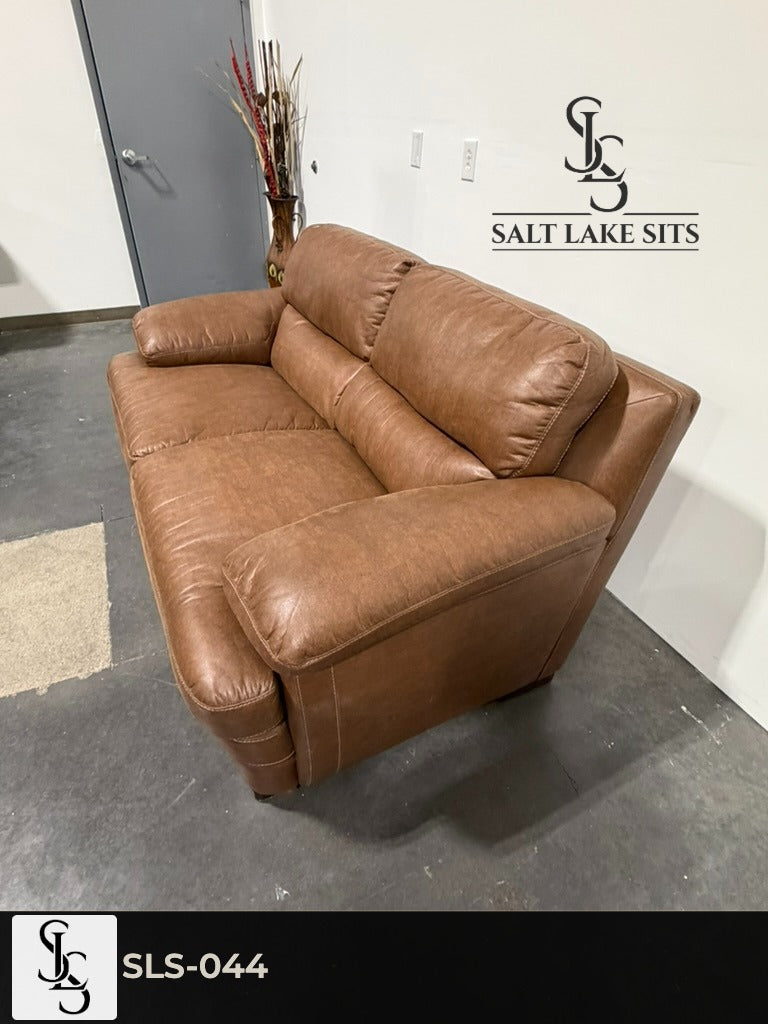 Brown Leather-Look Loveseat