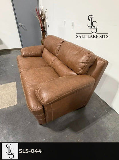 Brown Leather-Look Loveseat