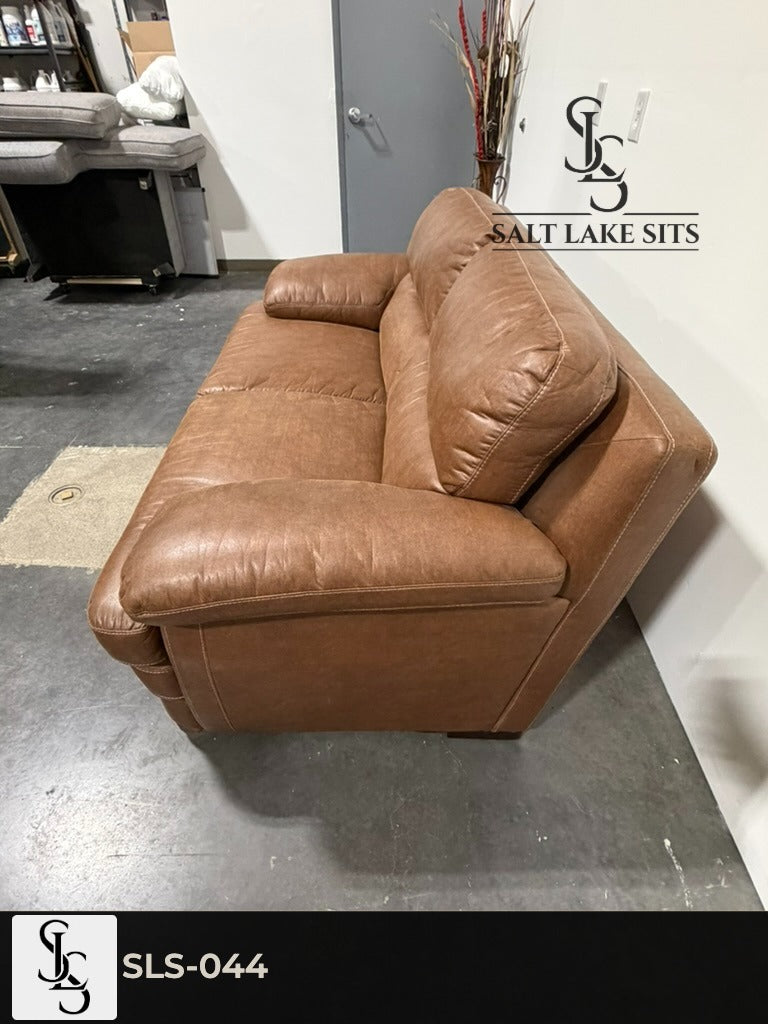 Brown Leather-Look Loveseat