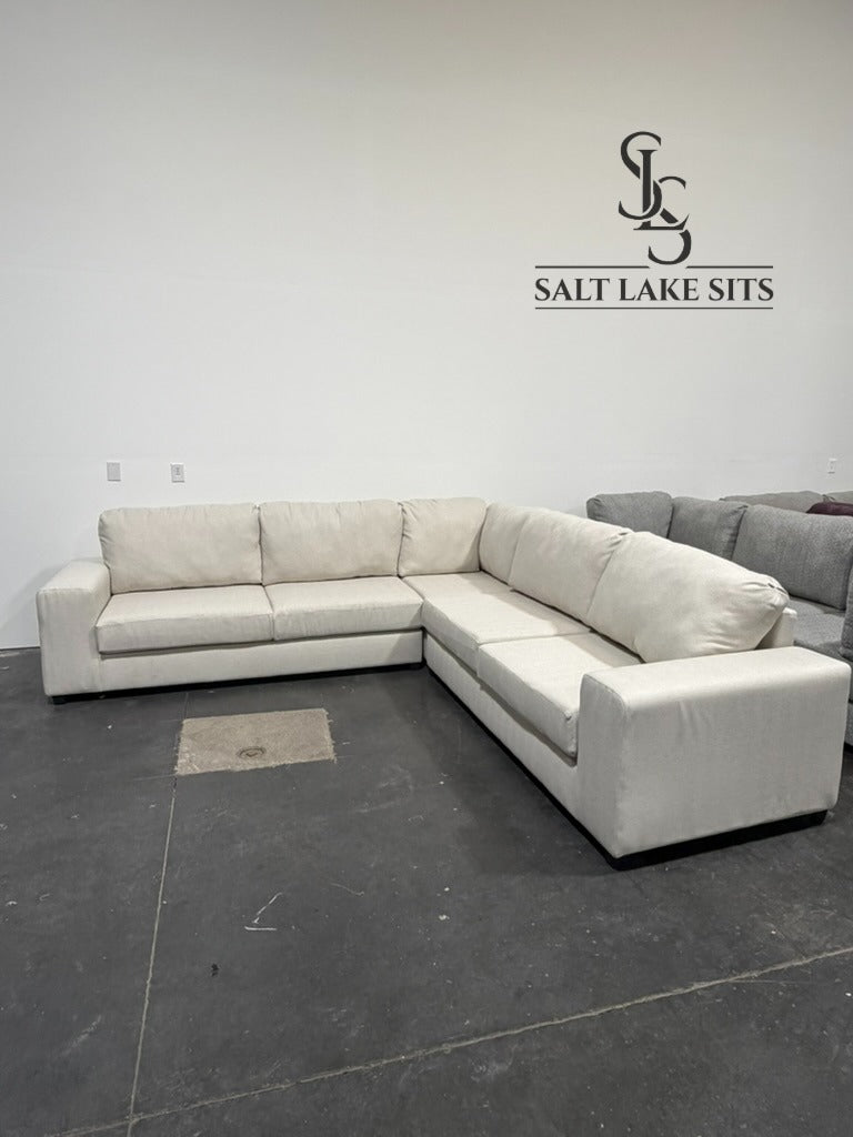 Custom Utah-Built Sectional — Cream Ivory Herringbone