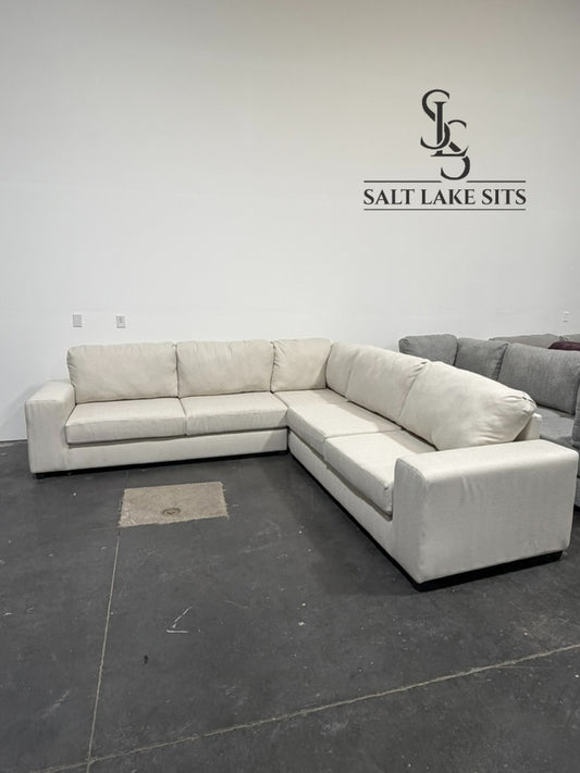 Custom Utah-Built Sectional — Cream Ivory Herringbone