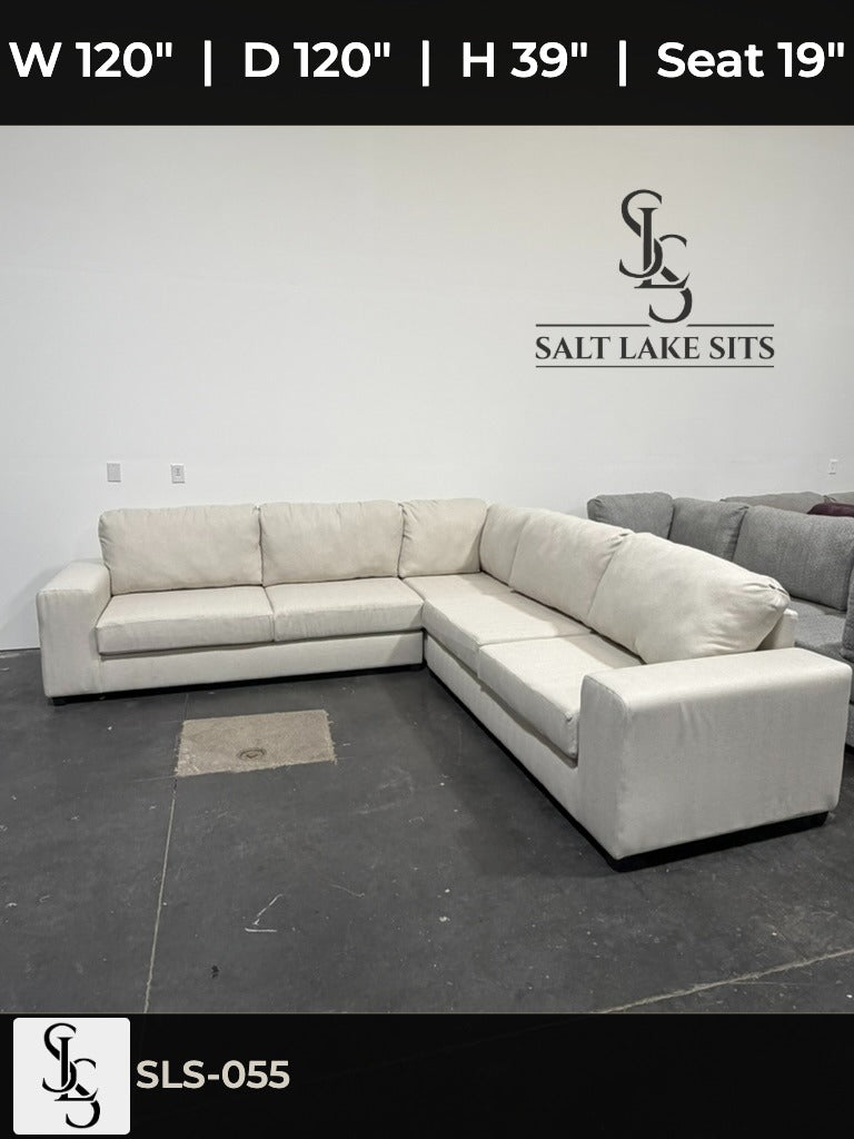 Custom Utah-Built Sectional — Cream Ivory Herringbone