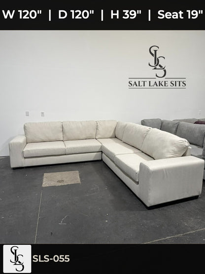 Custom Utah-Built Sectional — Cream Ivory Herringbone