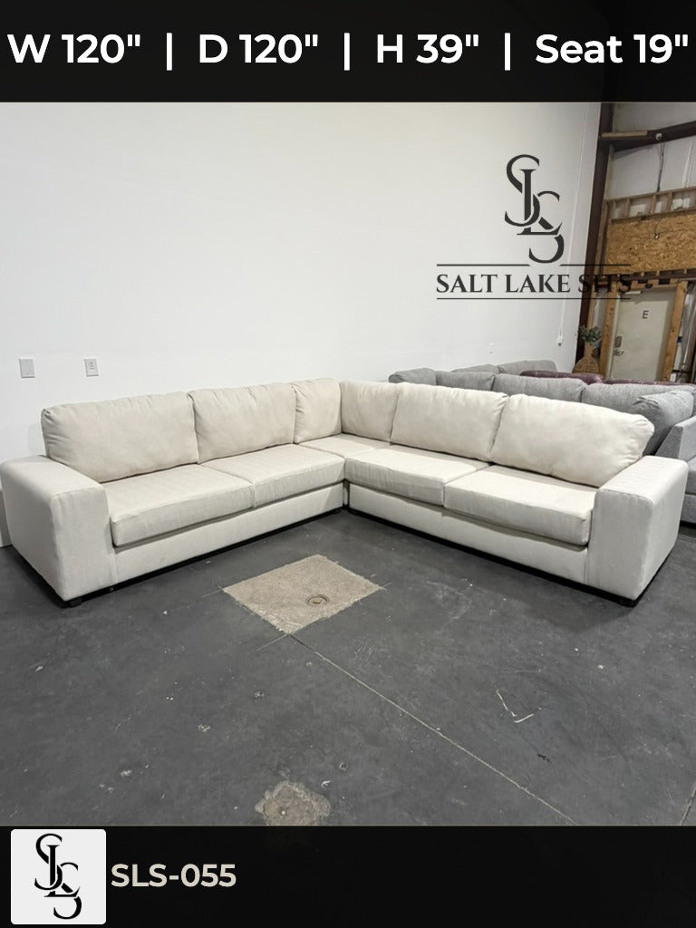 Custom Utah-Built Sectional — Cream Ivory Herringbone