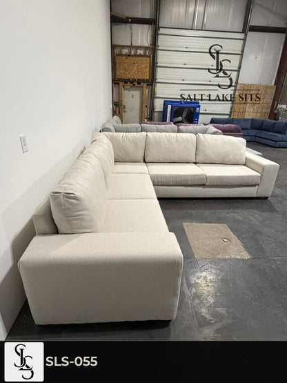 Custom Utah-Built Sectional — Cream Ivory Herringbone