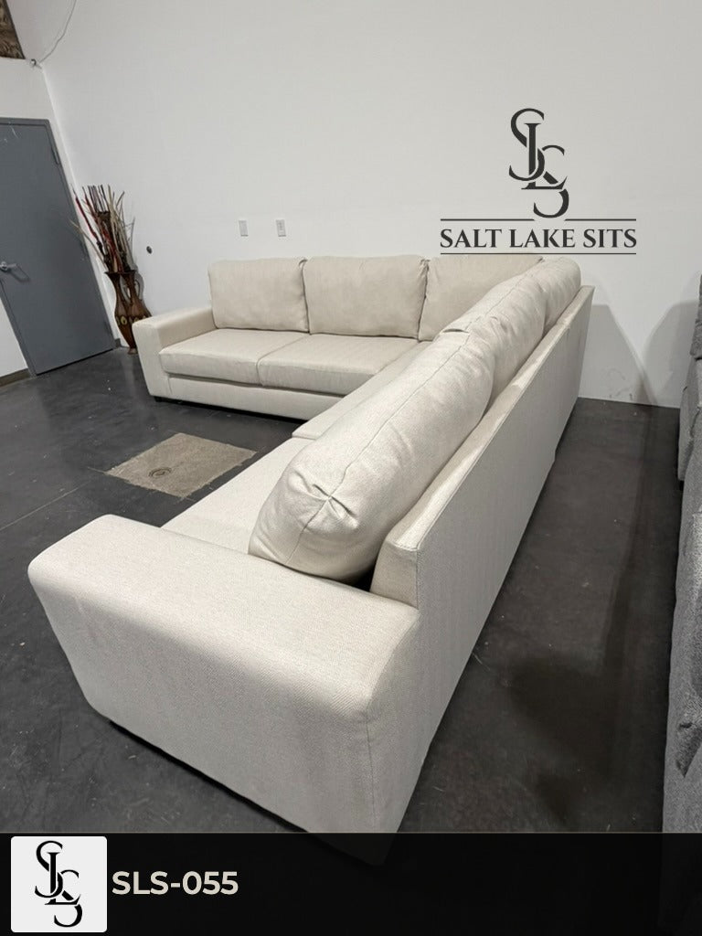Custom Utah-Built Sectional — Cream Ivory Herringbone