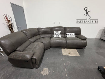 Grey Leather-Look Reclining Sectional