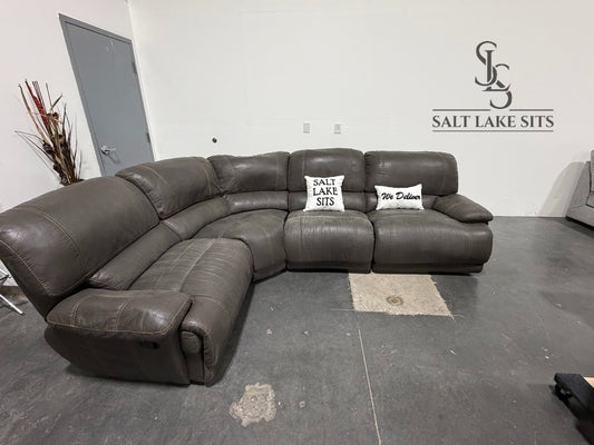 Grey Leather-Look Reclining Sectional