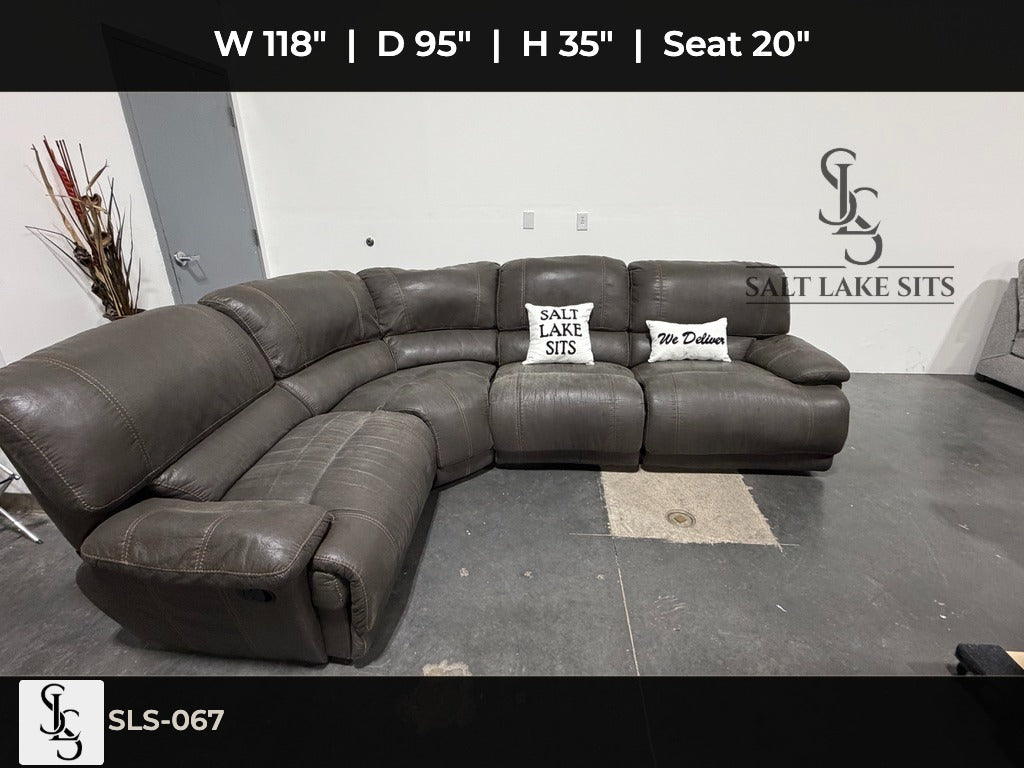 Grey Leather-Look Reclining Sectional
