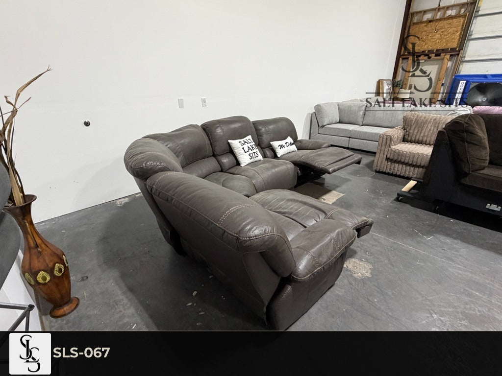 Grey Leather-Look Reclining Sectional