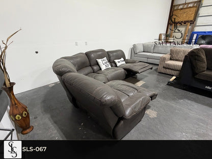 Grey Leather-Look Reclining Sectional