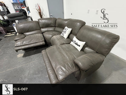Grey Leather-Look Reclining Sectional