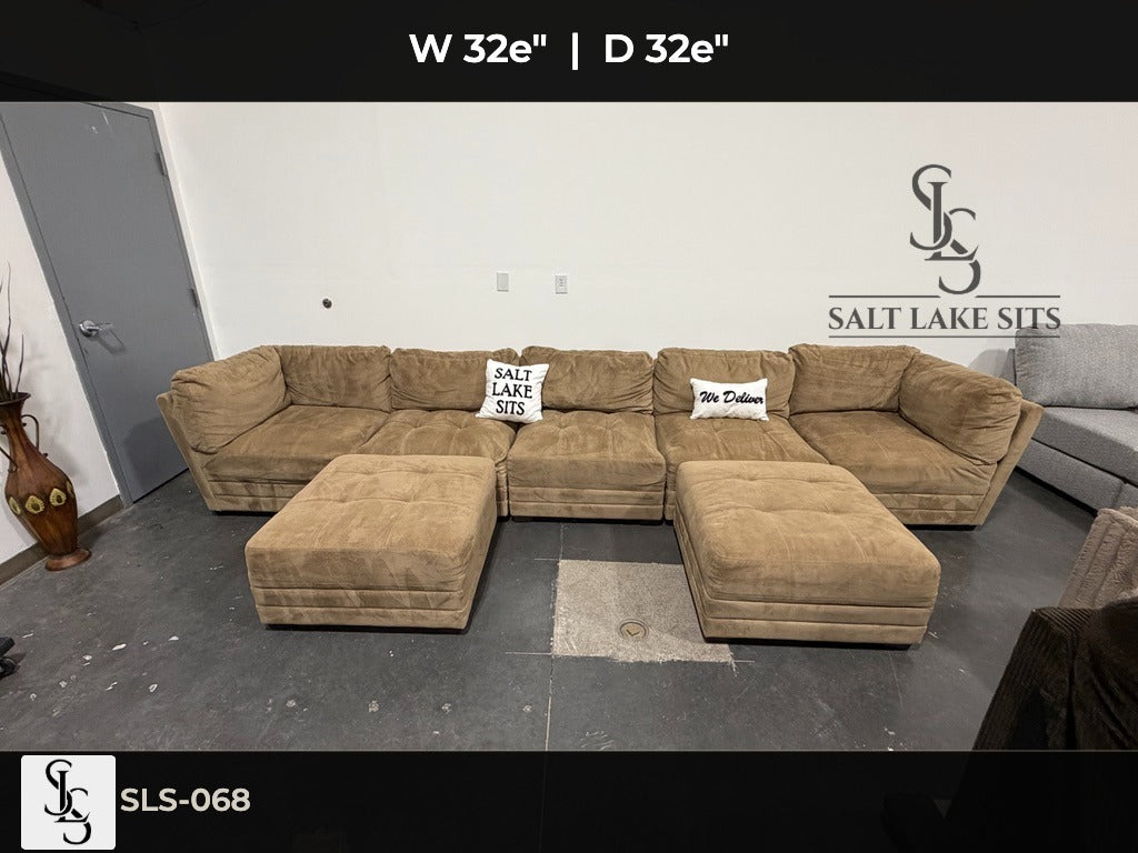 Tan Modular Sectional with Dual Ottomans