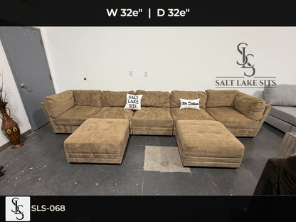 Tan Modular Sectional with Dual Ottomans