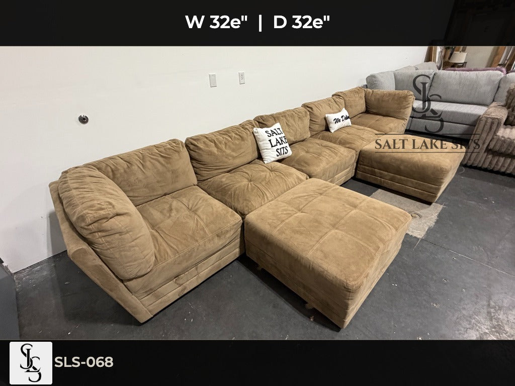 Tan Modular Sectional with Dual Ottomans