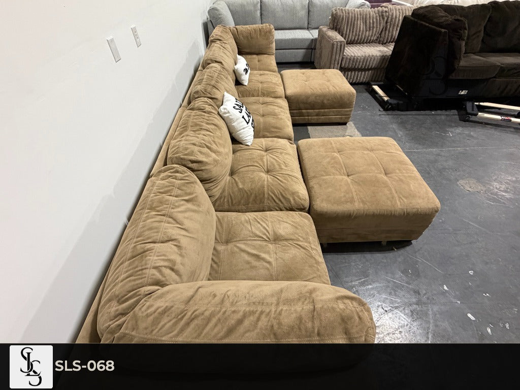 Tan Modular Sectional with Dual Ottomans