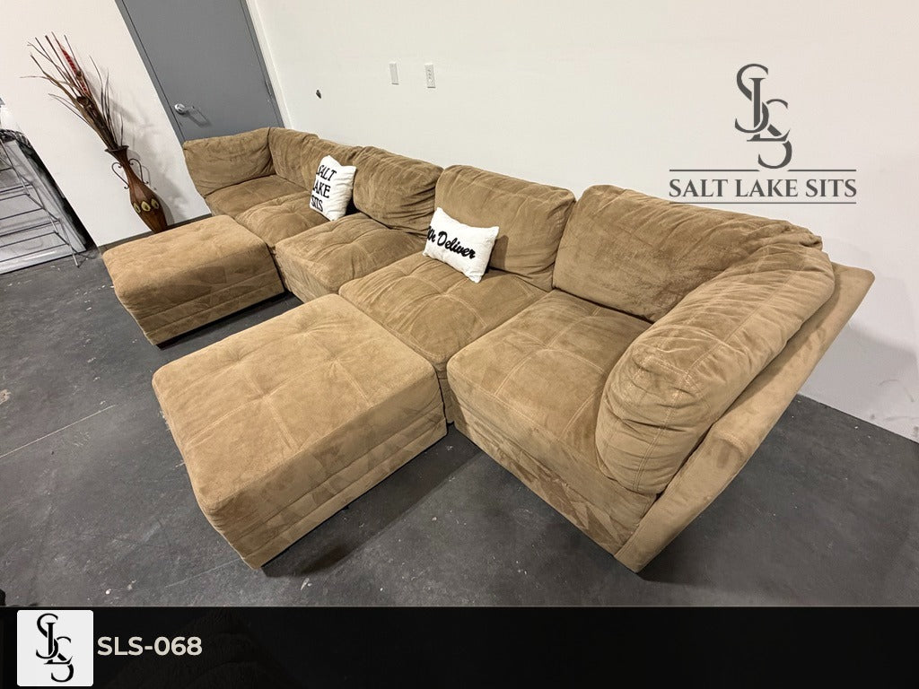 Tan Modular Sectional with Dual Ottomans