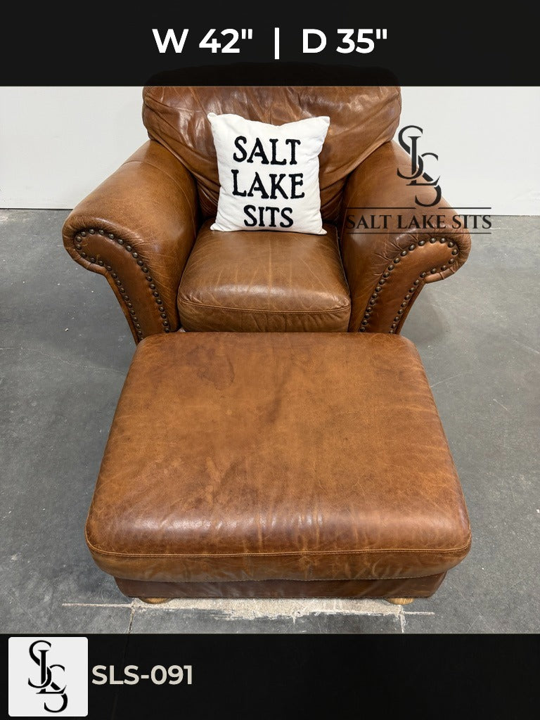 Cognac Leather Club Chair & Ottoman