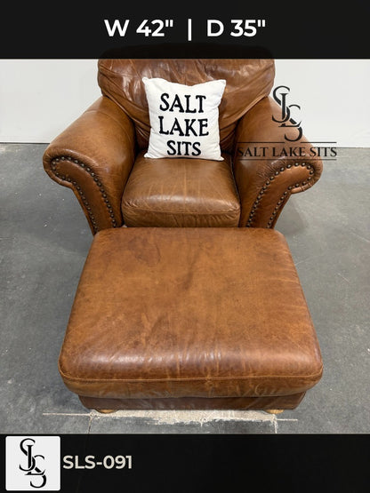 Cognac Leather Club Chair & Ottoman