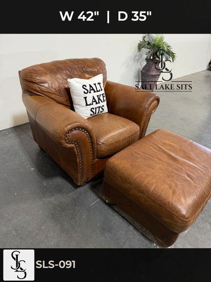 Cognac Leather Club Chair & Ottoman