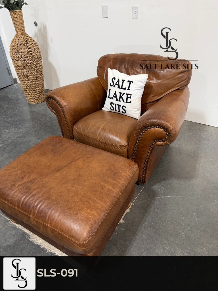 Cognac Leather Club Chair & Ottoman