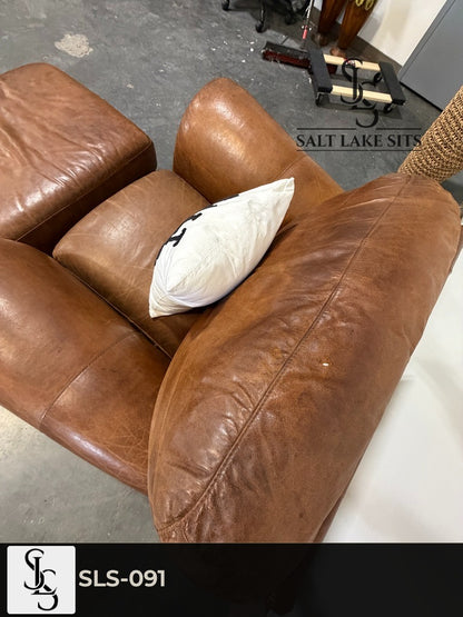 Cognac Leather Club Chair & Ottoman