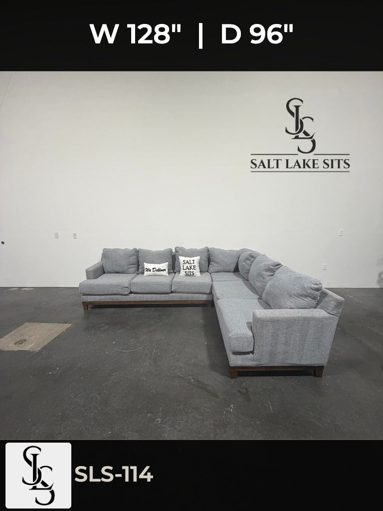 Gray L-Shaped Sectional with Wood Base