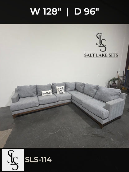Gray L-Shaped Sectional with Wood Base