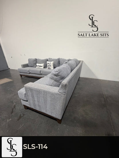 Gray L-Shaped Sectional with Wood Base
