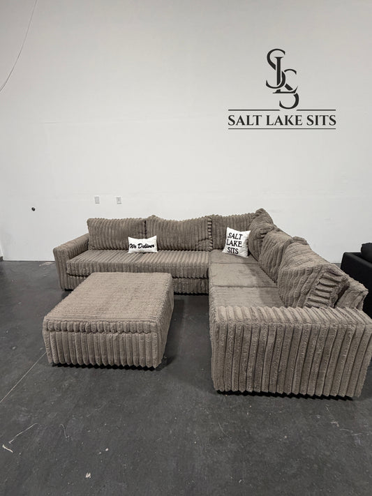 Custom Plush L-Shaped Sectional with Storage Ottoman