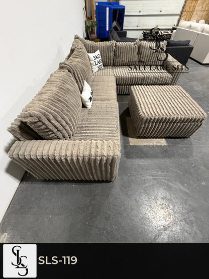 Custom Plush L-Shaped Sectional with Storage Ottoman